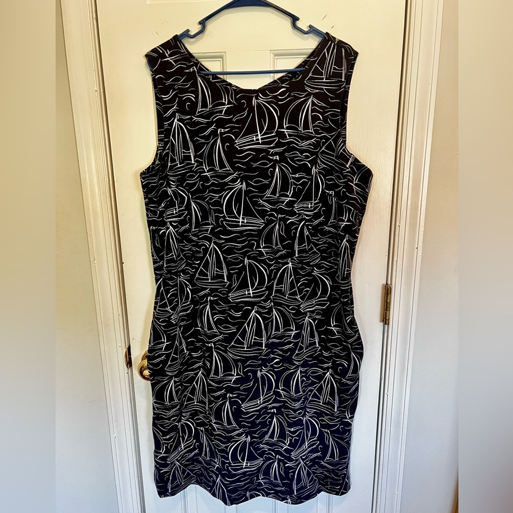 Nautical Sailboat Navy Blue and White Dress